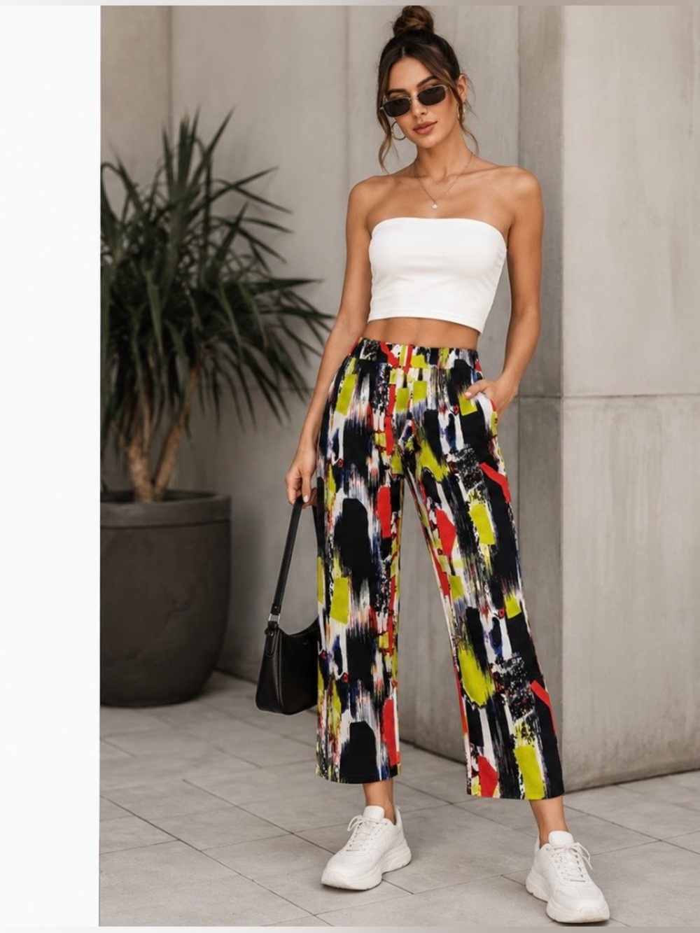 Krazy Larry Pants Womens 8 Watercolor Floral Pull-On Stretch Ankle Cropped USA